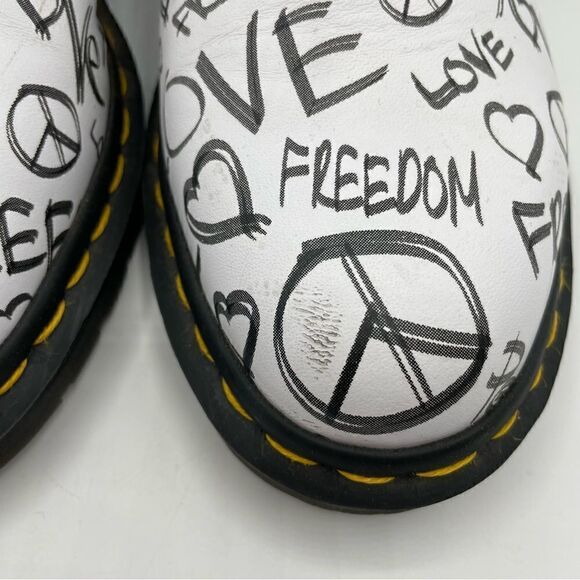 Dr. Martens White Peace Love Freedom 1461 6 Eye Oxford Shoes - Picture 6 of 6